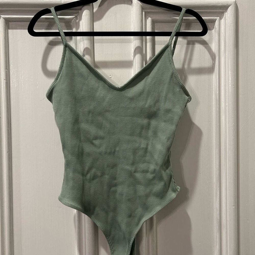 Lulu's Sage Green Ribbed Bodysuit